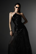 Silene Embellished Velvet Lace Halter Neck Floor-Length Dress for women, from SORAMAME, The Viet Concept