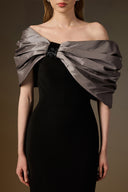 IHF ATELIER • One-Shoulder Crystal Bow Mermaid Gown in Black & Grey