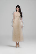Sorelia Beige Glitter Tulle Evening Gown for women, from JOSEPHINE, The Viet Concept