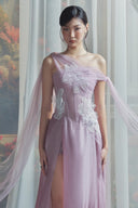 LINH PHUNG • Amethyst Asymmetric Floral Lace Corset Evening Gown