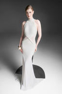 Xantheir Gold-Embellished Halter Velvet Mermaid Gown for women, from MAISON DES COPAINS, The Viet Concept