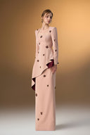 IHF ATELIER • Crepe & Agate Silk Trapeze-Neck Draped Column Gown