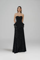 L' SCARLETT • Flared Strapless Crystal Floral Embellished Maxi Dress