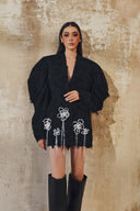 Crystal Bloom Draped 3D Floral Mini Blazer Dress for women, from L'SCARLETT, The Viet Concept