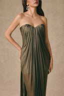 Emerald Draped Silk Crepe Strapless Evening Gown for women, from VONTIER DE MONTIER, The Viet Concept