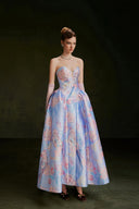 VONTIER DE MONTIER • Songbird Petal-Cup Printed Taffeta Evening Gown