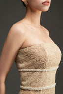 Floral Mesh Lace Strapless Pearl Crystal Mermaid Evening Gown for women, from IHF STUDIO, The Viet Concept 