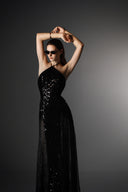 Silene Embellished Velvet Lace Halter Neck Floor-Length Dress for women, from SORAMAME, The Viet Concept