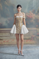 LINH PHUNG • Josette 3D Leaf Embellished Off-Shoulder Taffeta Mini Dress