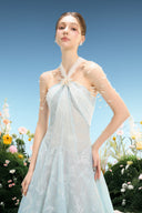 Cordelia Crystal Pearl Halter Metallic Lace Evening Gown for women, from LINH PHUNG, The Viet Concept