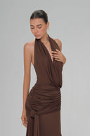 Brown Venus V Maxi Dress for women, from Pham Studio, The Viet Concept 