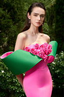 Fuchsia Off-Shoulder Mermaid Gown With Draped Rose Detail for women, from IHF ATELIER, The Viet Concept