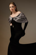 IHF ATELIER • One-Shoulder Crystal Bow Mermaid Gown in Black & Grey