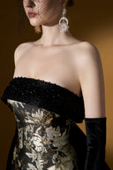 Aurélia Gold Black Jacquard Bustier Column Evening Gown for women, from IHF ATELIER, The Viet Concept 