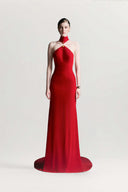 Zafielle Crimson Halter Velvet Gown for women, from MAISON DES COPAINS, The Viet Concept 