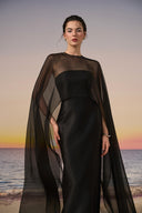 Sirocco Royal Taffeta Silk Evening Gown with Sheer Organza Cape for women, from 21SIX, The Viet Concept