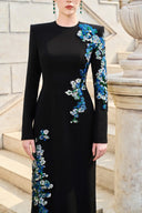 TRACY COUTURE • Symmetric Floral Crystal Velvet Satin Gown