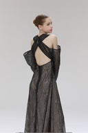 Desiderium Black Lace Off-Shoulder Cut-Out Maxi Dress for women, from SORAMAME, The Viet Concept