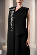 GVLUX • Noir Asymmetric Rococo Beaded Velvet Satin Evening Gown