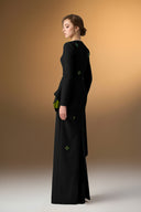 IHF ATELIER • Crepe & Agate Silk Trapeze-Neck Draped Column Gown
