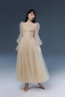 Sorelia Beige Glitter Tulle Evening Gown for women, from JOSEPHINE, The Viet Concept