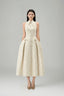 Soleil Fit and Flare Mock Neck Brocade Midi Dress for women, from Lam Khue, The Viet Concept 
