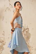 XITA • Azure Lace-Trim Silk Asymmetric Mini Skirt