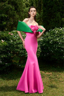 Fuchsia Off-Shoulder Mermaid Gown With Draped Rose Detail for women, from IHF ATELIER, The Viet Concept