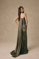 Emerald Draped Silk Crepe Strapless Evening Gown for women, from VONTIER DE MONTIER, The Viet Concept