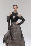 Desiderium Black Lace Off-Shoulder Cut-Out Maxi Dress for women, from SORAMAME, The Viet Concept