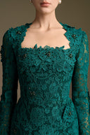 Trapeze Neck Blooming Rose Lace Column Gown for women, from IHF ATELIER, The Viet Concept 