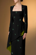 IHF ATELIER • Crepe & Agate Silk Trapeze-Neck Draped Column Gown