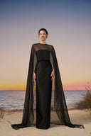 Sirocco Royal Taffeta Silk Evening Gown with Sheer Organza Cape for women, from 21SIX, The Viet Concept