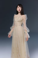 Sorelia Beige Glitter Tulle Evening Gown for women, from JOSEPHINE, The Viet Concept
