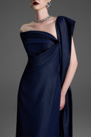 GVLUX • Asymmetric Shoulder Draped A-line Dress