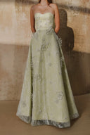 L' SCARLETT • Green Crystal-Embellished Glitter Lace A-Line Maxi Dress