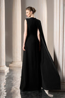 GVLUX • Noir Asymmetric Rococo Beaded Velvet Satin Evening Gown