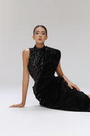 Senses Asymmetrical Sequin Draped Latex Evening Dress for women, from SORAMAME, The Viet Concept
