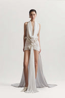 Frost Sculpted Cape Mini Dress for women, from HA THANH VIET, The Nam Concept 