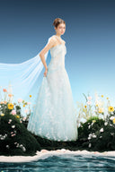 Cordelia Crystal Pearl Halter Metallic Lace Evening Gown for women, from LINH PHUNG, The Viet Concept