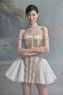 LINH PHUNG • Josette 3D Leaf Embellished Off-Shoulder Taffeta Mini Dress