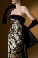 Aurélia Gold Black Jacquard Bustier Column Evening Gown for women, from IHF ATELIER, The Viet Concept 