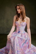 VONTIER DE MONTIER • Songbird Petal-Cup Printed Taffeta Evening Gown