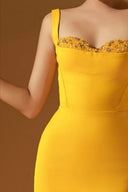 Yellow Jensen Crystal Embellished Crepe Bodycon Gown for women, from 21SIX, The Viet Concept