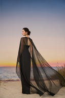 Sirocco Royal Taffeta Silk Evening Gown with Sheer Organza Cape for women, from 21SIX, The Viet Concept