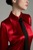 Crimson Étoile Silk Satin Slim-Fit Shirt for women, from IHF STUDIO, The Viet Concept 