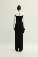 Shalom Dress Contrast Panel Bow Gown for women, from JENNY K TRAN, The Viet Concept 