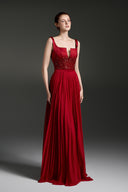 Taffeta Pleated Chiffon Floral Sequin Cape Panel Maxi A-line Gownfor women, from IHF STUDIO, The Viet Concept 