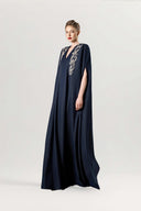 GVLUX • Imperial Silk-Denim Rhinestone Kaftan Gown