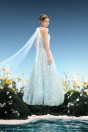 Cordelia Crystal Pearl Halter Metallic Lace Evening Gown for women, from LINH PHUNG, The Viet Concept